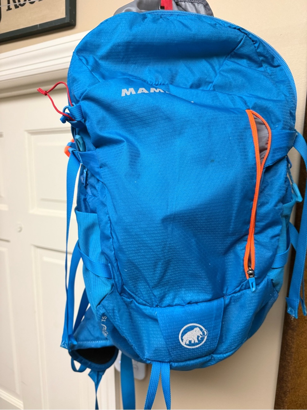 Mammut Lithia Speed Blue Backpack with Orange Zipper Accent